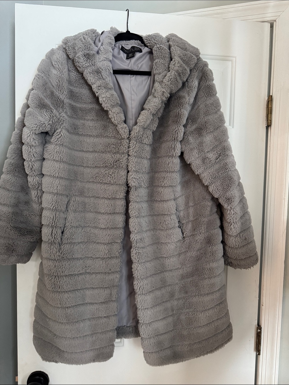 Rachel Zoe Light Gray Plush Hooded Teddy Coat